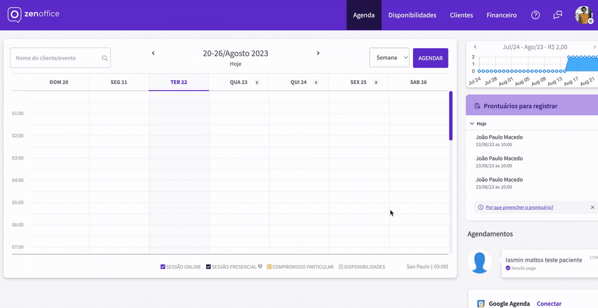 ZenOffice appointment calendar and medical-record workflow